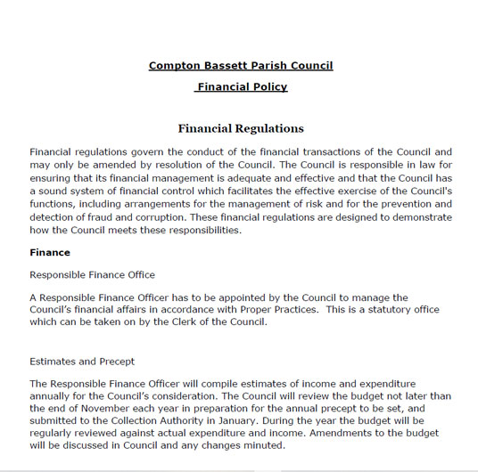 parish council financial policy statement